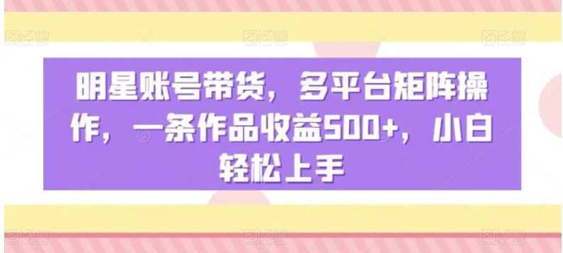 明星账号带货，多平台矩阵操作，一条作品收益500+，小白轻松上手【揭秘】