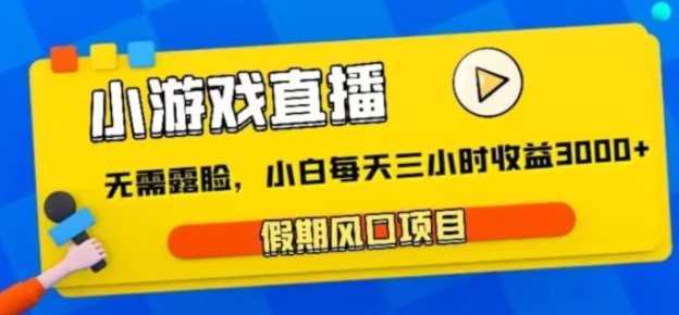 小游戏直播，假期风口项目，无需露脸，小白每天三小时，到账3000+