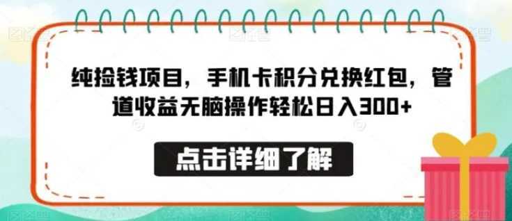 纯捡钱项目，手机卡积分兑换红包，管道收益无脑操作轻松日入300+