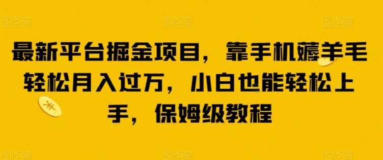 最新平台掘金项目，靠手机薅羊毛轻松月入过万，小白也能轻松上手，保姆级教程【揭秘】