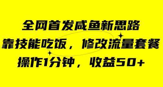 咸鱼冷门新玩法，靠“技能吃饭”，修改流量套餐，操作1分钟，收益50+