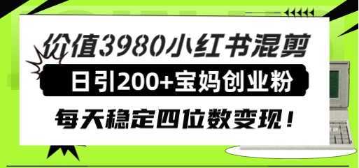 价值3980小红书混剪日引200+宝妈创业粉，每天稳定四位数变现！