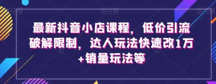 最新抖音小店课程，低价引流破解限制，达人玩法快速改1万+销量玩法等