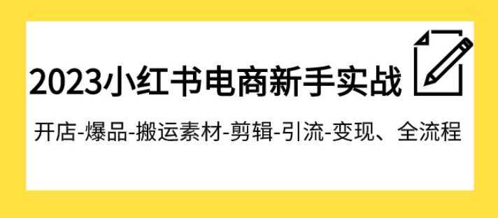 2023小红书电商新手实战课程，开店-爆品-搬运素材-剪辑-引流-变现、全流程