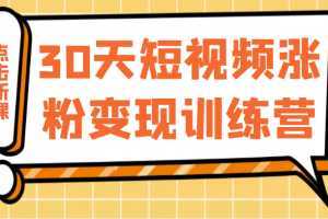 30天短视频涨粉变现训练营，做一个持续吸金的短视频账号