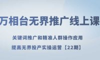 万相台无界推广线上课 关键词推广和精准人群操作应用，提高无界投产实操运营【22期】