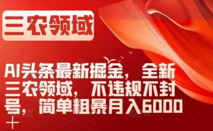 AI头条最新掘金，全新三农领域，不违规不封号，简单粗暴月入6000＋【揭秘】