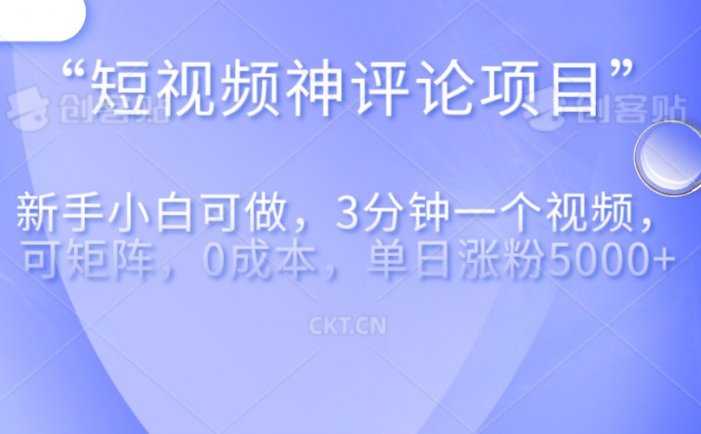 短视频神评论，一天收益500+，新手小白也可操作，长期项目，纯利润