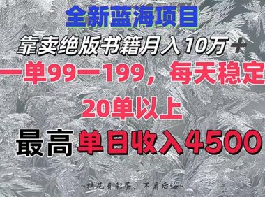 靠卖绝版书籍月入10W+,一单99-199，一天平均20单以上，最高收益日入4500+