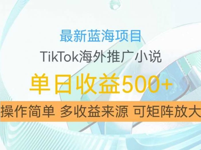 最新蓝海项目，利用tiktok海外推广小说赚钱佣金，简单易学，日入500+，可矩阵放大【揭秘】