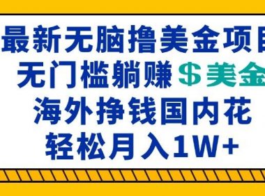 最新海外无脑撸美金项目，无门槛躺赚美金，海外挣钱国内花，月入一万加