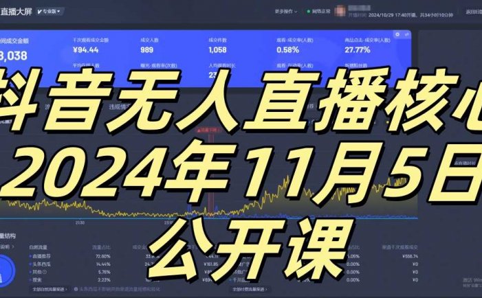 抖音无人直播核心公开课，咸鱼翻身小白可做带有睡后收入月入过万太简单【揭秘】