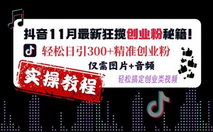 抖音11月最新狂揽创业粉秘籍，轻松日引300+精准创业粉，仅需图片+音频，轻松搞定创业类视频