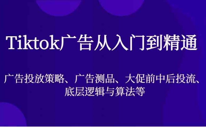 Tiktok广告从入门到精通，广告投放策略、广告测品、大促前中后投流、底层逻辑与算法等