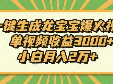 Ai一键生成龙宝宝爆火视频，单视频收益3000+，小白月入2万+